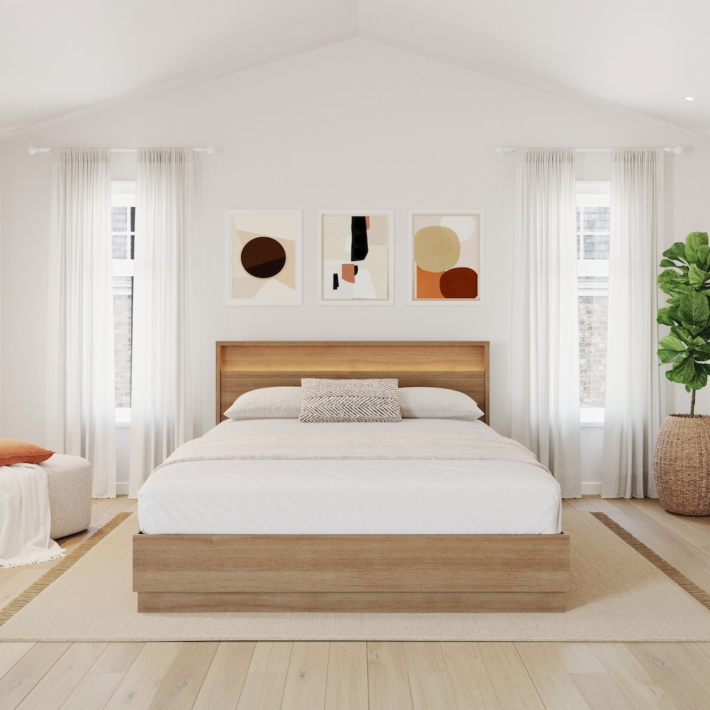 Harlow Bed Set with Slatted Bedframe and Headboard with Integrated Light