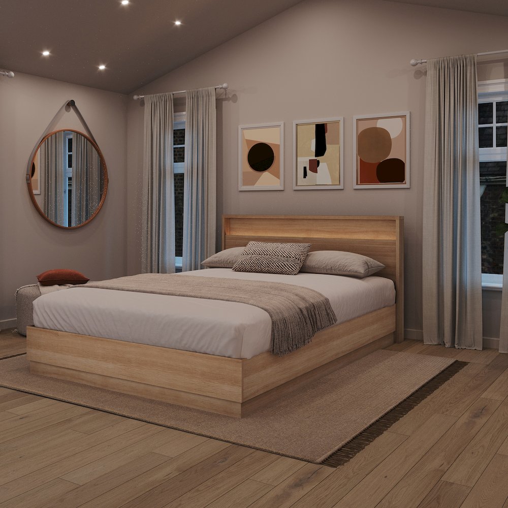 Harlow Bed Set with Slatted Bedframe and Headboard with Integrated Light