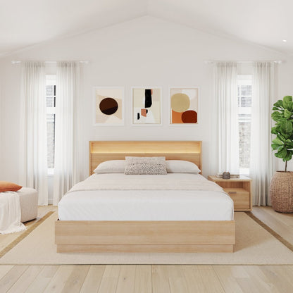 3 Piece Bedroom Set with Slatted Bedframe, Headboard with Integrated Light