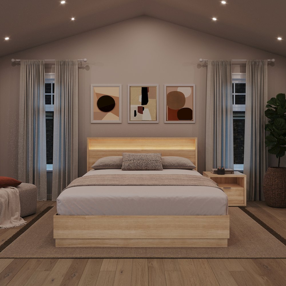 3 Piece Bedroom Set with Slatted Bedframe, Headboard with Integrated Light