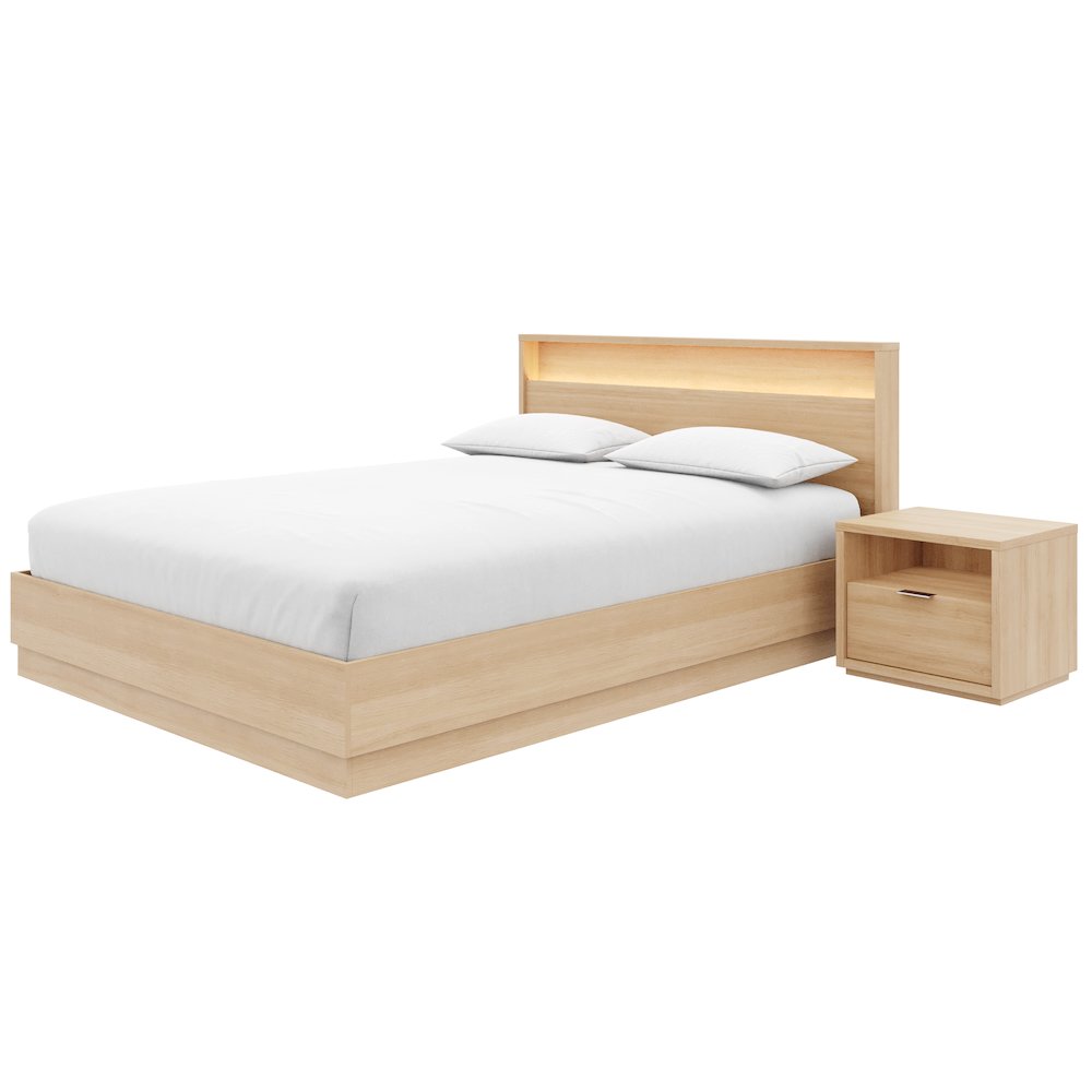3 Piece Bedroom Set with Slatted Bedframe, Headboard with Integrated Light