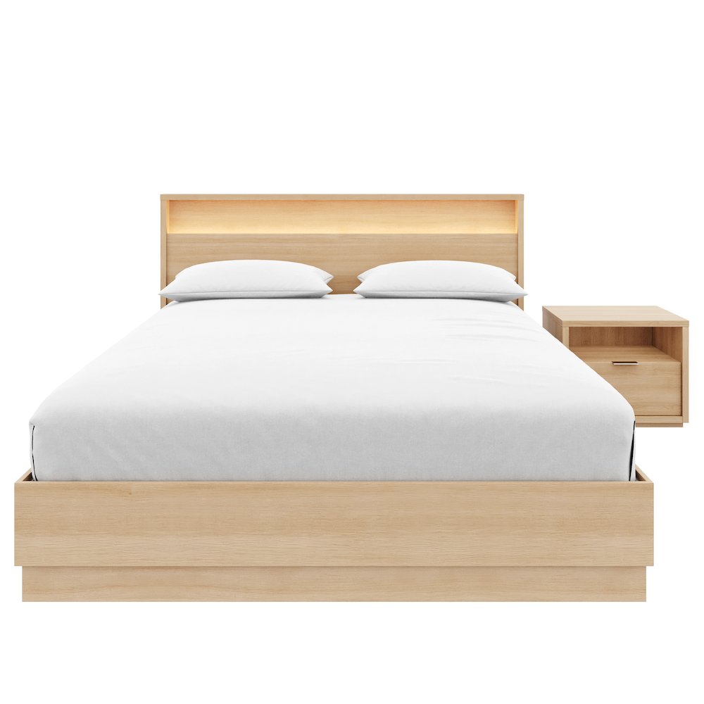 3 Piece Bedroom Set with Slatted Bedframe, Headboard with Integrated Light