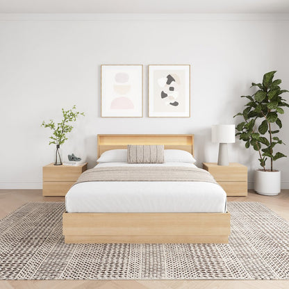 4 Piece Bedroom Set with Slatted Bedframe, Headboard with Integrated Light