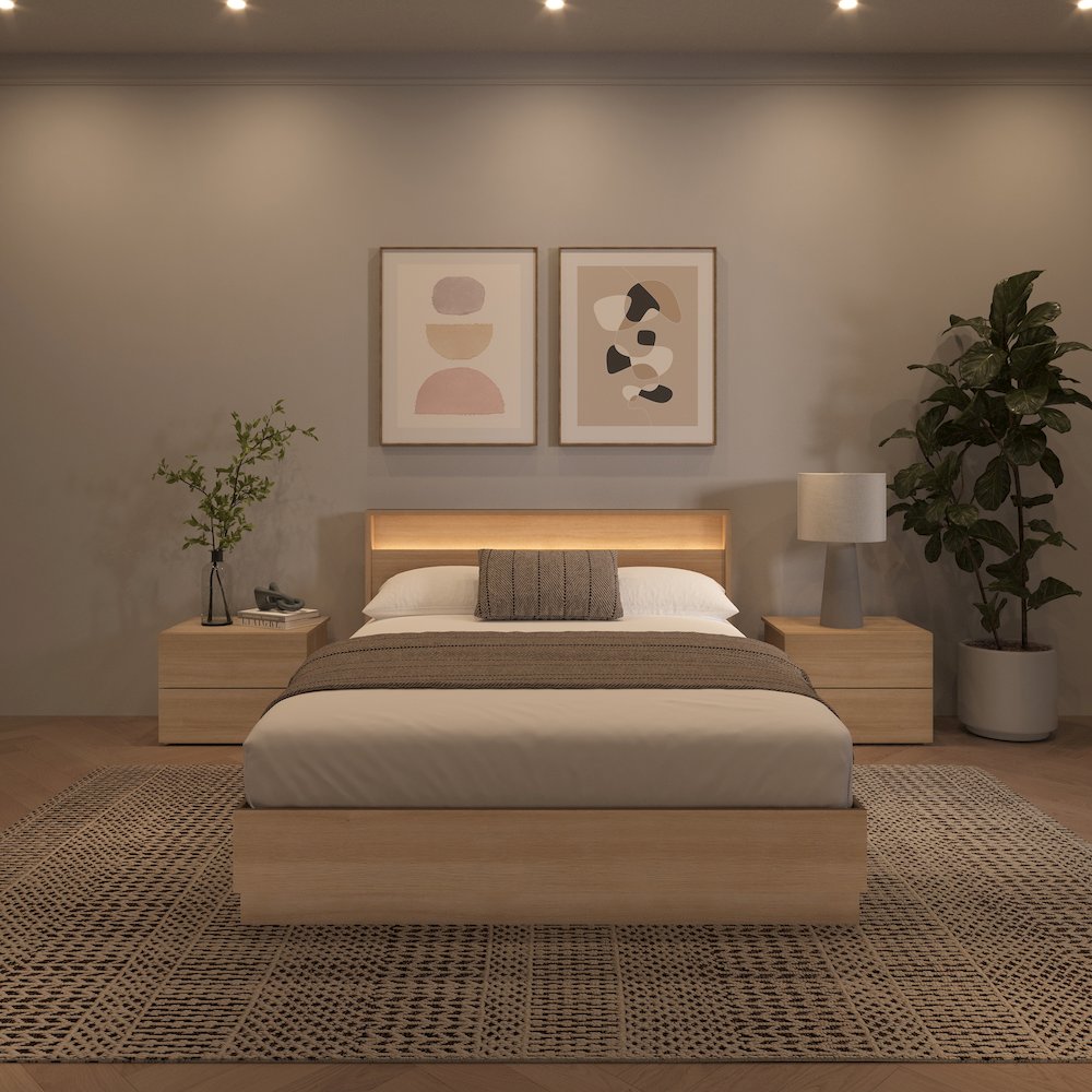 4 Piece Bedroom Set with Slatted Bedframe, Headboard with Integrated Light
