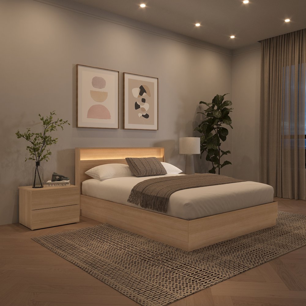 4 Piece Bedroom Set with Slatted Bedframe, Headboard with Integrated Light