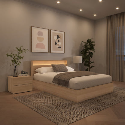 4 Piece Bedroom Set with Slatted Bedframe, Headboard with Integrated Light
