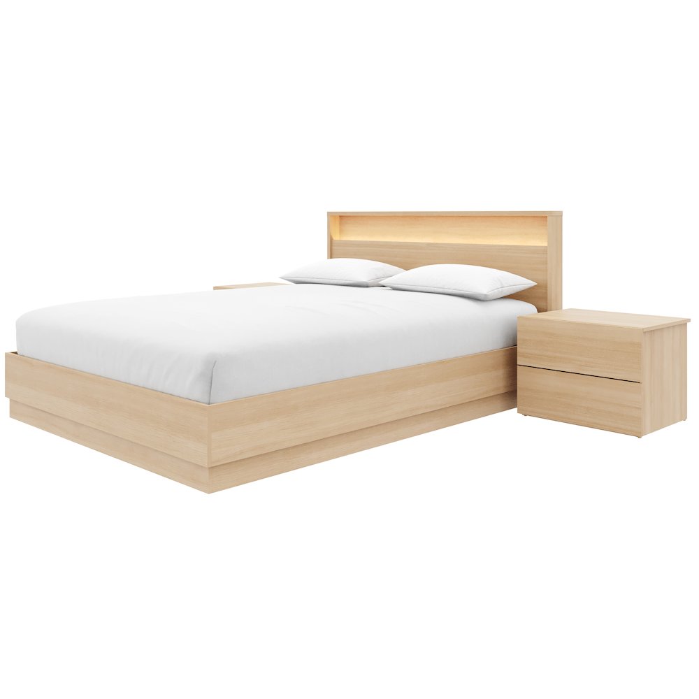 4 Piece Bedroom Set with Slatted Bedframe, Headboard with Integrated Light