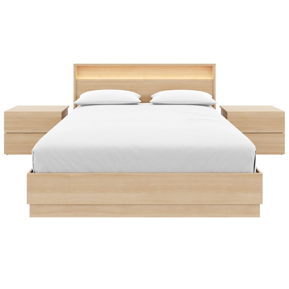 4 Piece Bedroom Set with Slatted Bedframe, Headboard with Integrated Light