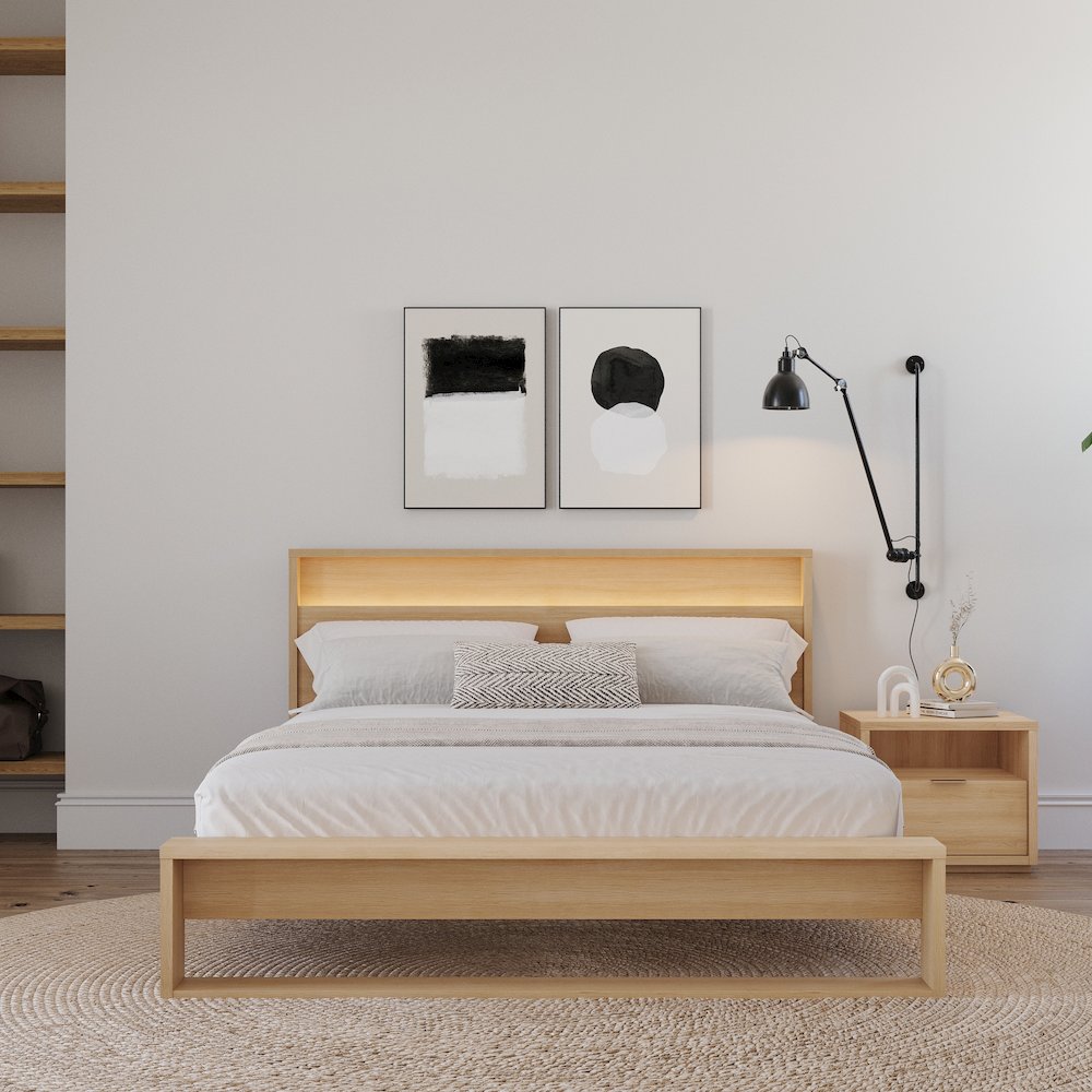 Gael 3 Piece Bedroom Set with Slatted Bedframe, Headboard with Integrated Light