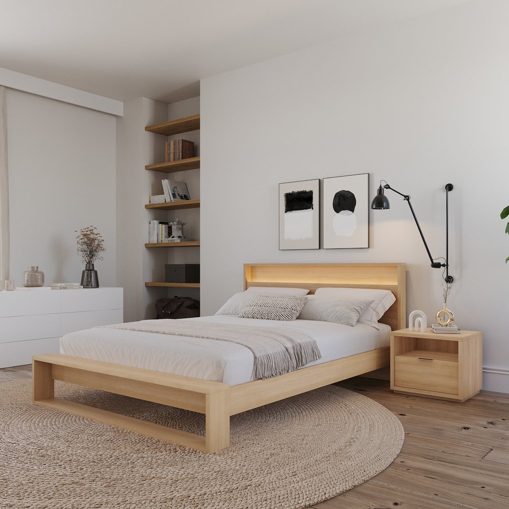 Gael 3 Piece Bedroom Set with Slatted Bedframe, Headboard with Integrated Light