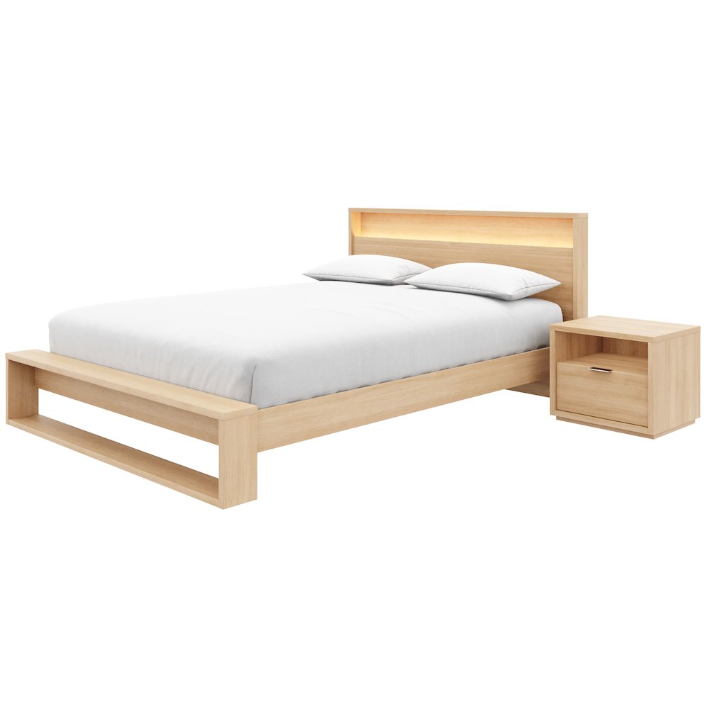 Gael 3 Piece Bedroom Set with Slatted Bedframe, Headboard with Integrated Light