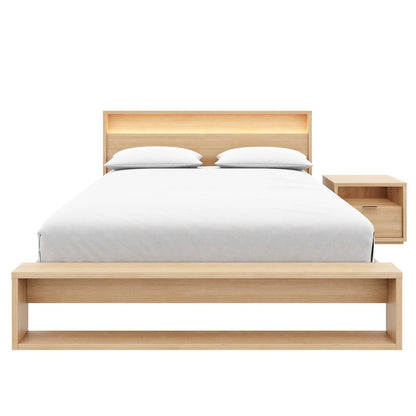 Gael 3 Piece Bedroom Set with Slatted Bedframe, Headboard with Integrated Light
