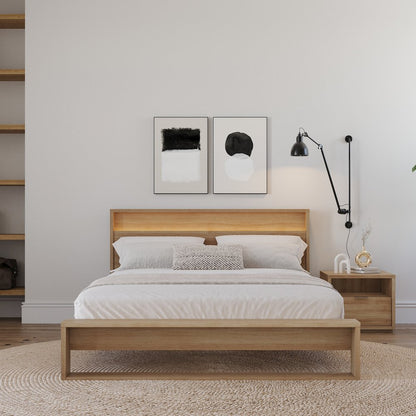 Gael 3 Piece Bedroom Set with Slatted Bedframe, Headboard with Integrated Light