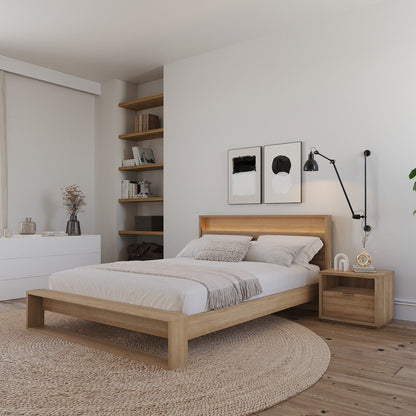 Gael 3 Piece Bedroom Set with Slatted Bedframe, Headboard with Integrated Light