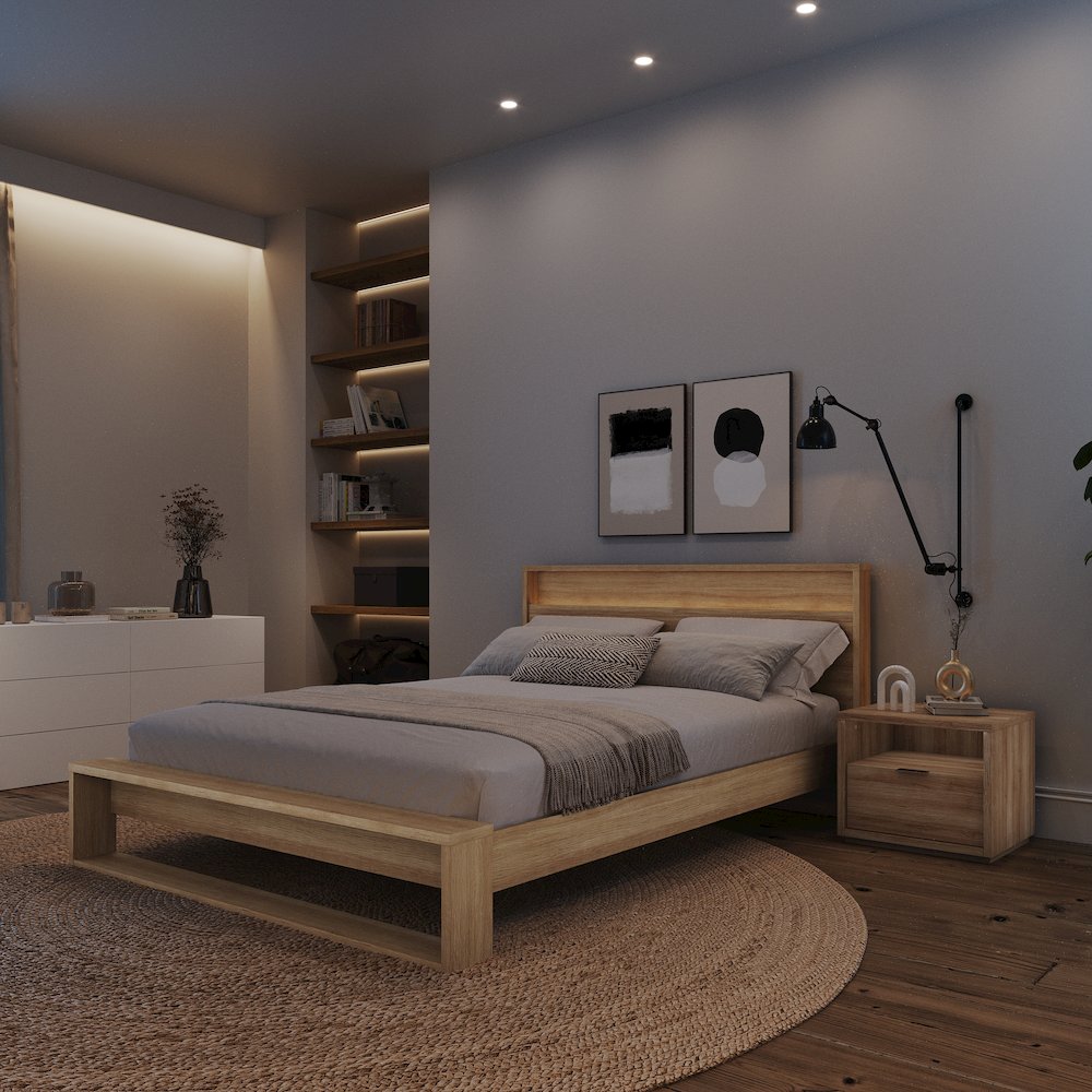 Gael 3 Piece Bedroom Set with Slatted Bedframe, Headboard with Integrated Light