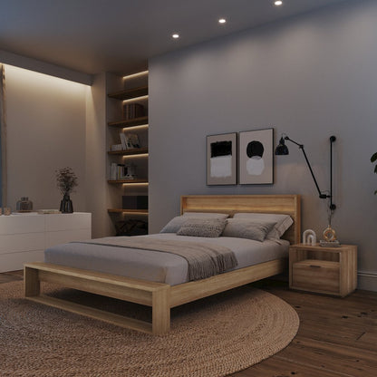Gael 3 Piece Bedroom Set with Slatted Bedframe, Headboard with Integrated Light