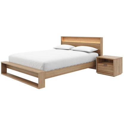 Gael 3 Piece Bedroom Set with Slatted Bedframe, Headboard with Integrated Light