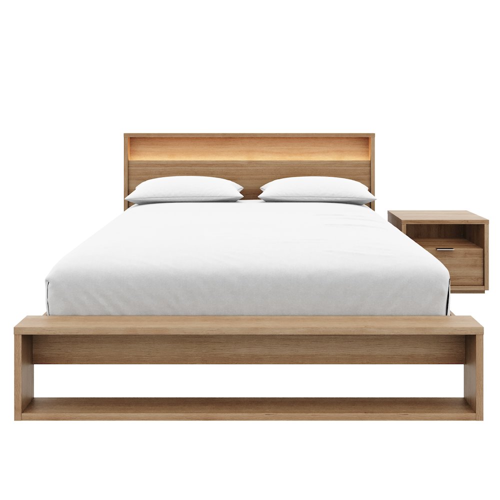 Gael 3 Piece Bedroom Set with Slatted Bedframe, Headboard with Integrated Light