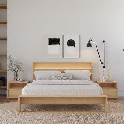 Gael 4 Piece Bedroom Set with Slatted Bedframe, Headboard with Integrated Light