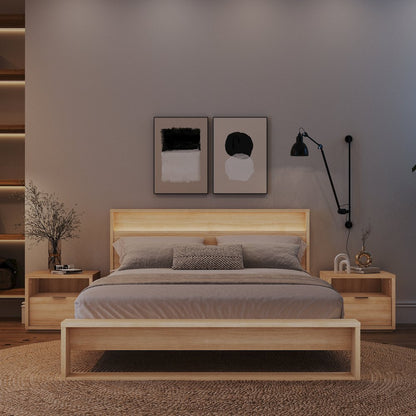 Gael 4 Piece Bedroom Set with Slatted Bedframe, Headboard with Integrated Light