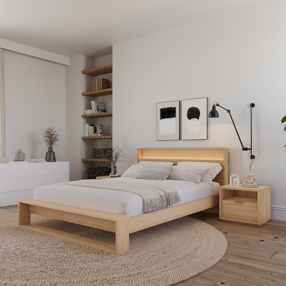 Gael 4 Piece Bedroom Set with Slatted Bedframe, Headboard with Integrated Light