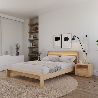 Gael 4 Piece Bedroom Set with Slatted Bedframe, Headboard with Integrated Light