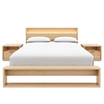 Gael 4 Piece Bedroom Set with Slatted Bedframe, Headboard with Integrated Light