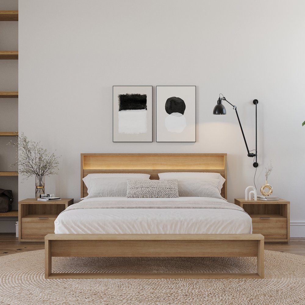 Gael 4 Piece Bedroom Set with Slatted Bedframe, Headboard with Integrated Light