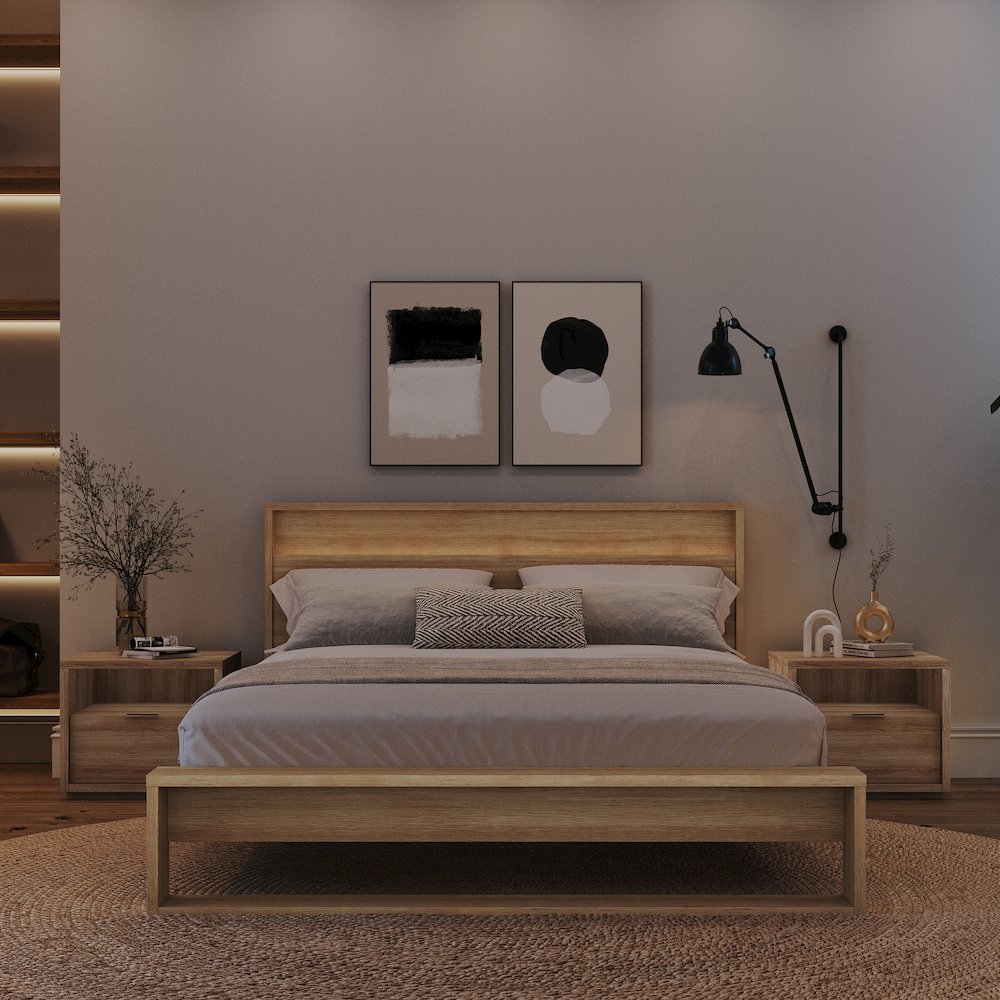Gael 4 Piece Bedroom Set with Slatted Bedframe, Headboard with Integrated Light