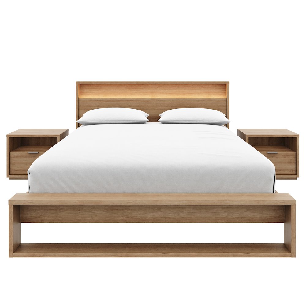 Gael 4 Piece Bedroom Set with Slatted Bedframe, Headboard with Integrated Light