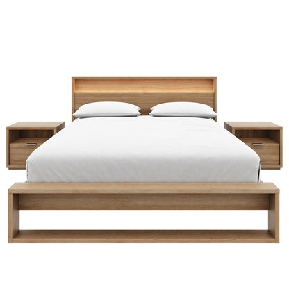 Gael 4 Piece Bedroom Set with Slatted Bedframe, Headboard with Integrated Light