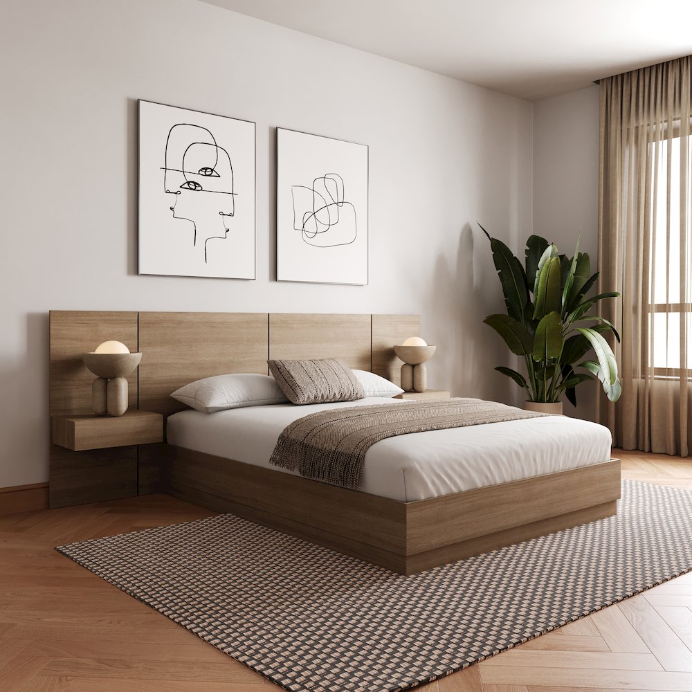 Milano 4-Piece Platform Bedroom Set In Brown Oak
