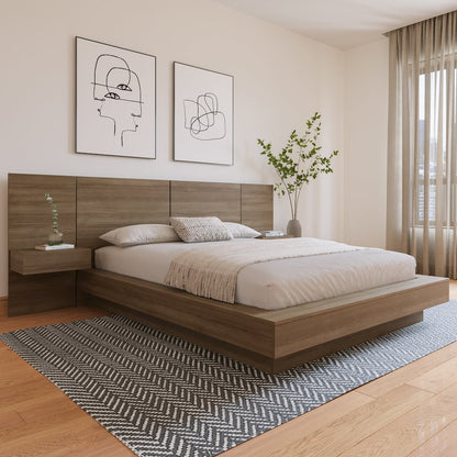 Napa 4-Piece Platform Bedroom Set With Floating Nightstand In Brown Oak