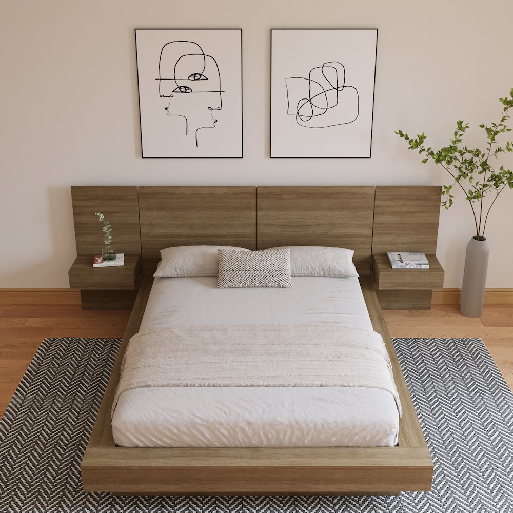 Napa 4-Piece Platform Bedroom Set With Floating Nightstand In Brown Oak