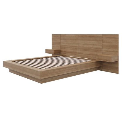 Napa 4-Piece Platform Bedroom Set With Floating Nightstand In Brown Oak