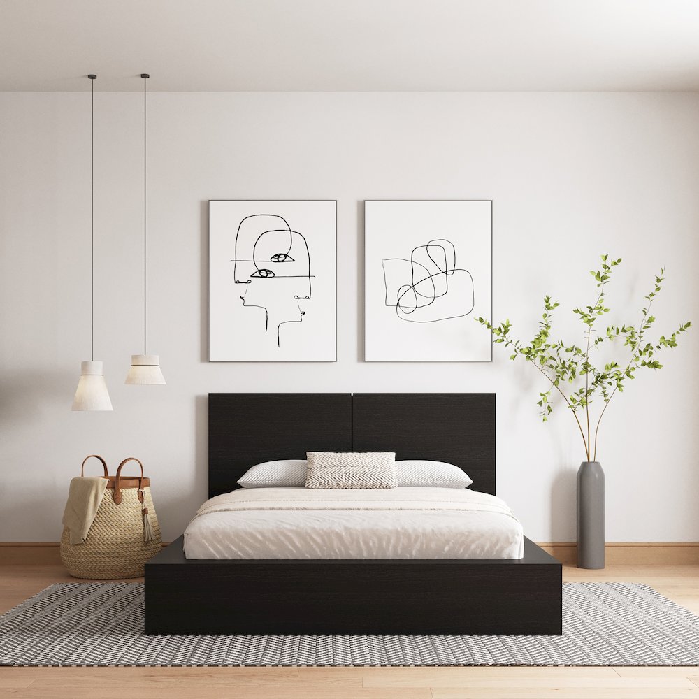 James Platform Bed with Headboard In Black Karisma