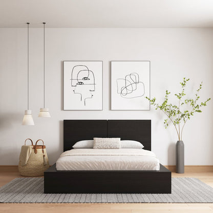 James Platform Bed with Headboard In Black Karisma