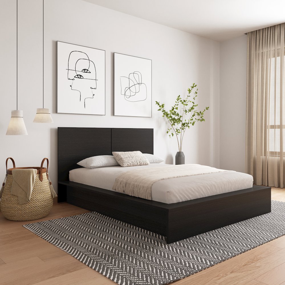 James Platform Bed with Headboard In Black Karisma