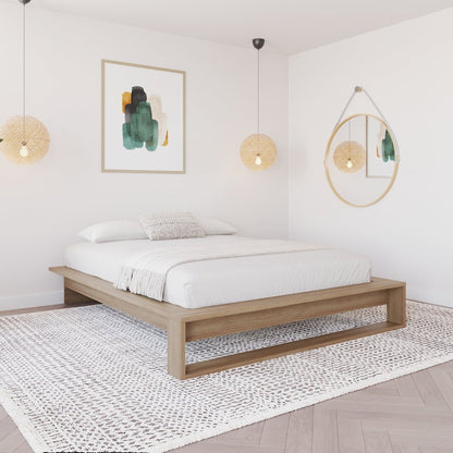Lido Platform Bed with Slats Brown Oak Color