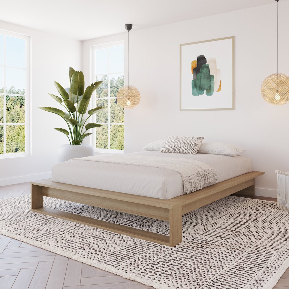 Lido Platform Bed with Slats Brown Oak Color