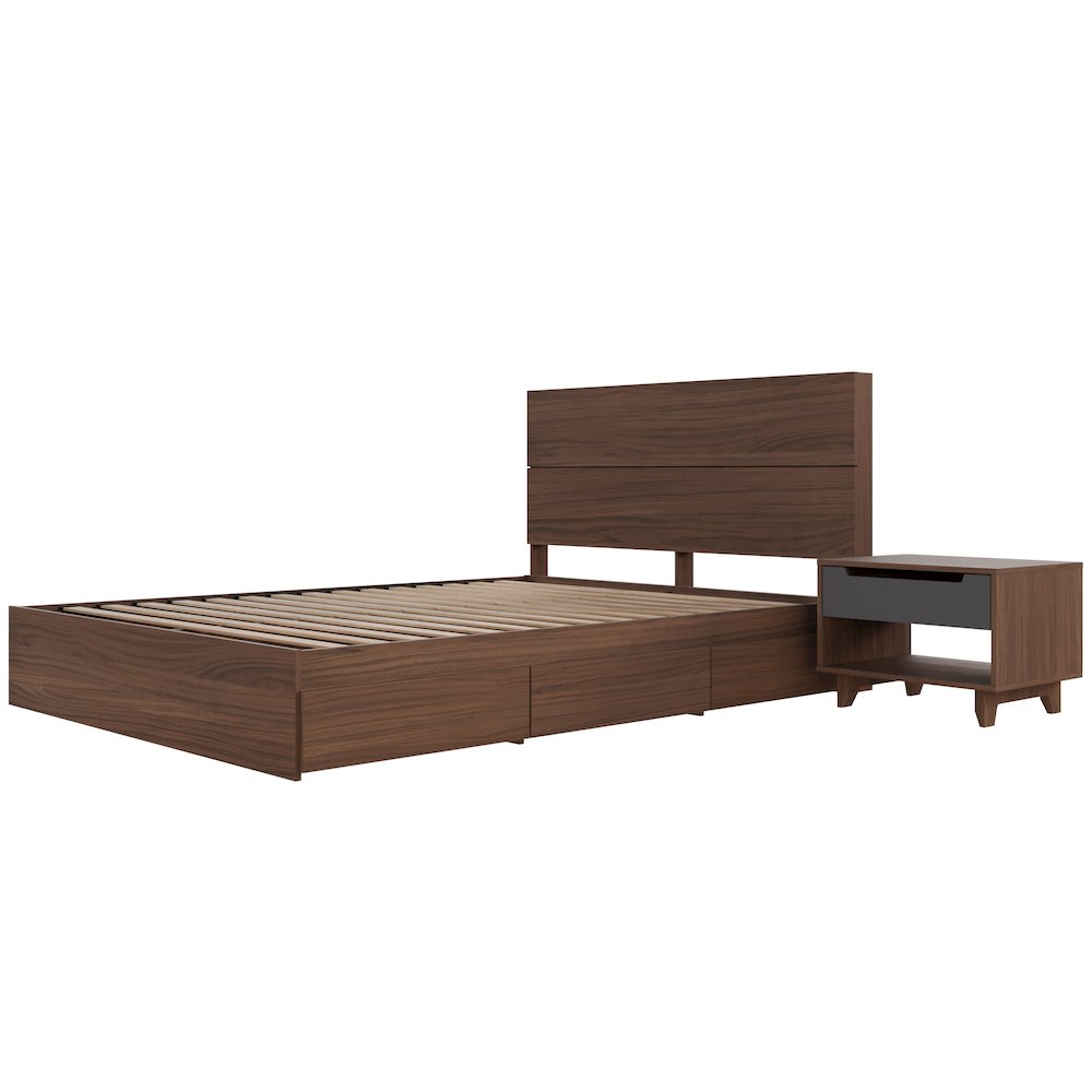Milo 3-Piece Reversible Storage Bedroom Set,1 Nightstand, Queen