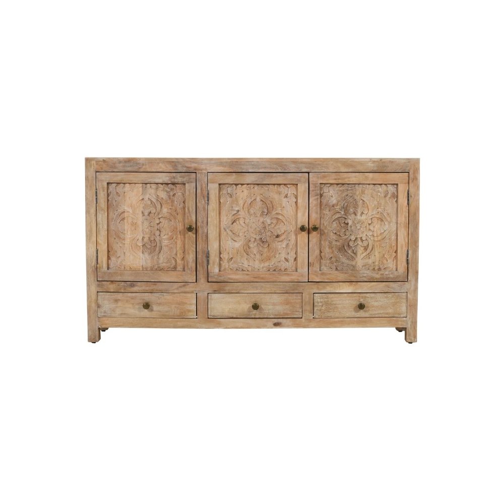 Weatherly 3 Handcarved Doors,3 Drawers Accent Cabinet