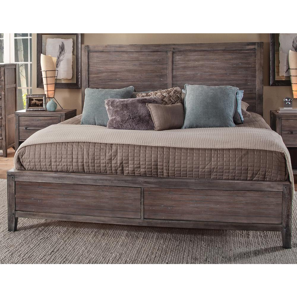 Aurora King Panel Bed - With Panel Footboard - Weathered Grey