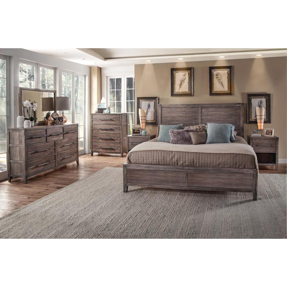 Aurora King Panel Bed - With Panel Footboard - Weathered Grey