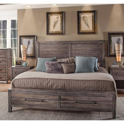 Aurora King Panel Bed - With Storage Footboard - Weathered Grey