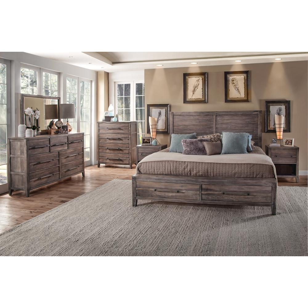 Aurora King Panel Bed - With Storage Footboard - Weathered Grey