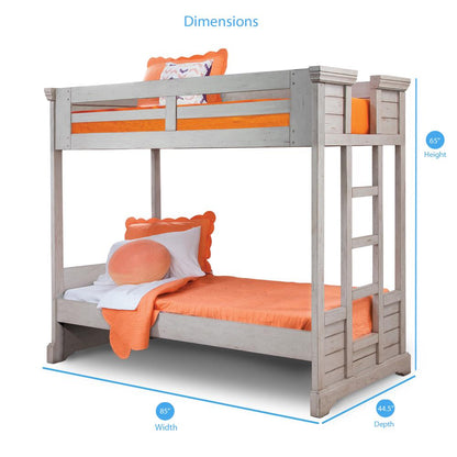 Stonebrook Twin Over Twin 3/3 over 3/3 Bunkbed - Light Distressed Antique Gray