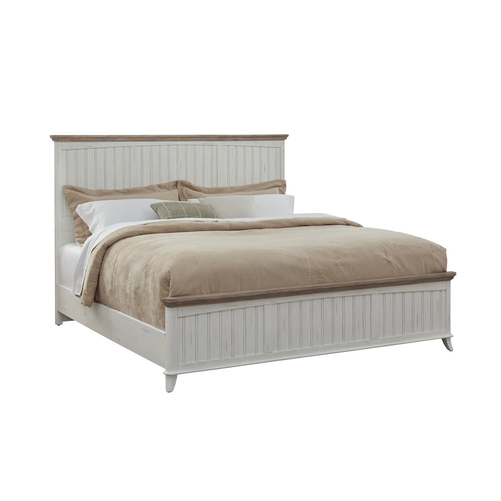 Beach Comber Full Panel Bed - Weathered White - Sand Top