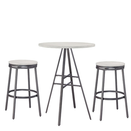 3 Piece Pub Table Set - with Backless Barstools - Slate Grey/Whitewashed
