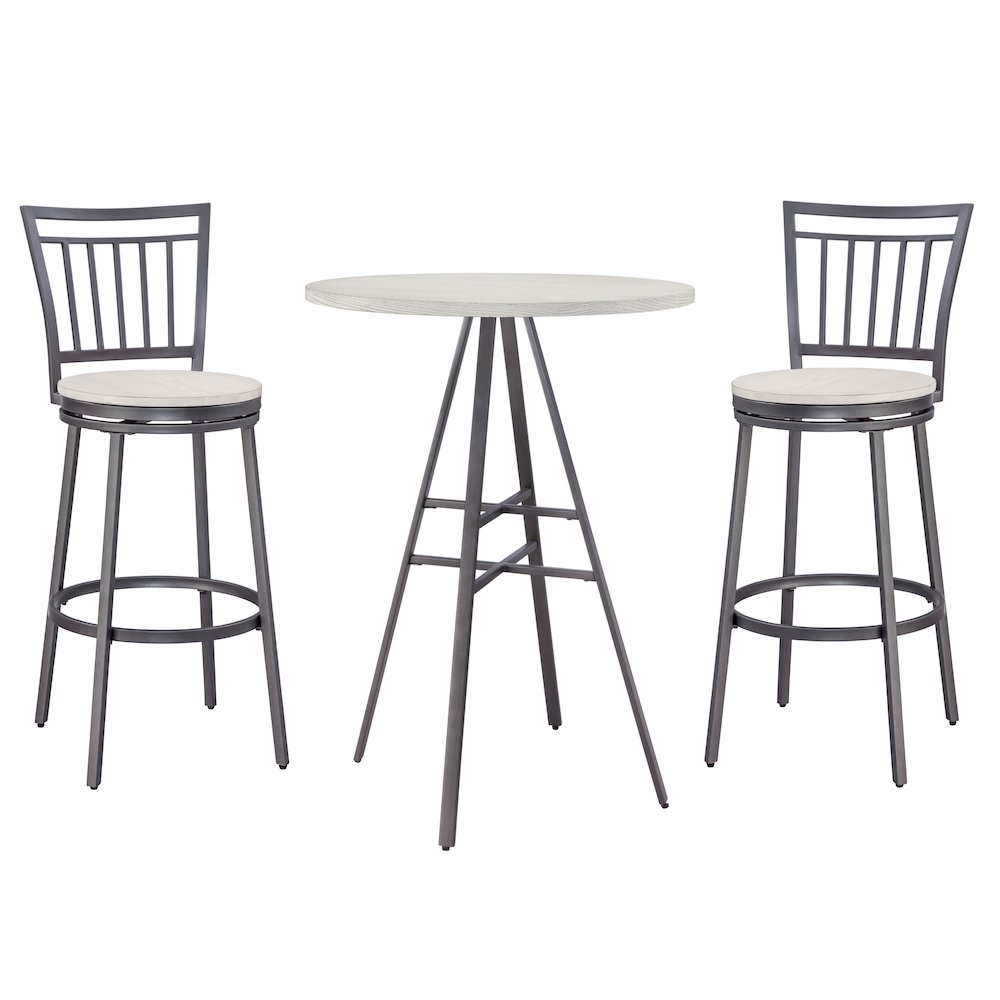 Stockton 3 Piece Pub Table Set - Slate Grey/Whitewashed
